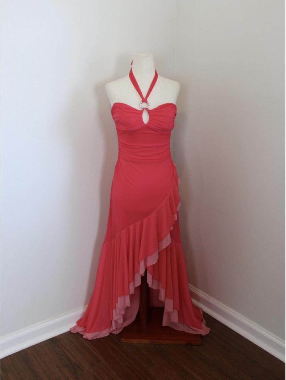 Jodi Christopher Pink halter neck assymetrical maxi dress. Size small